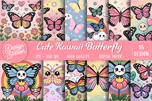 Cute Kawaii Butterfly Background, a Healthcare Illustration by Design Station