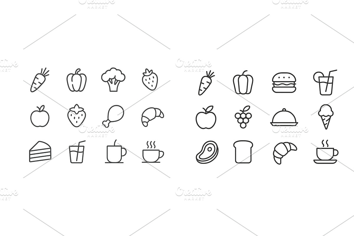 Collection of food and drink icons, a Food Illustration by ZinetroN