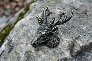 Bronze Colored Stag Head brooch, a Background Photo by Lermont51