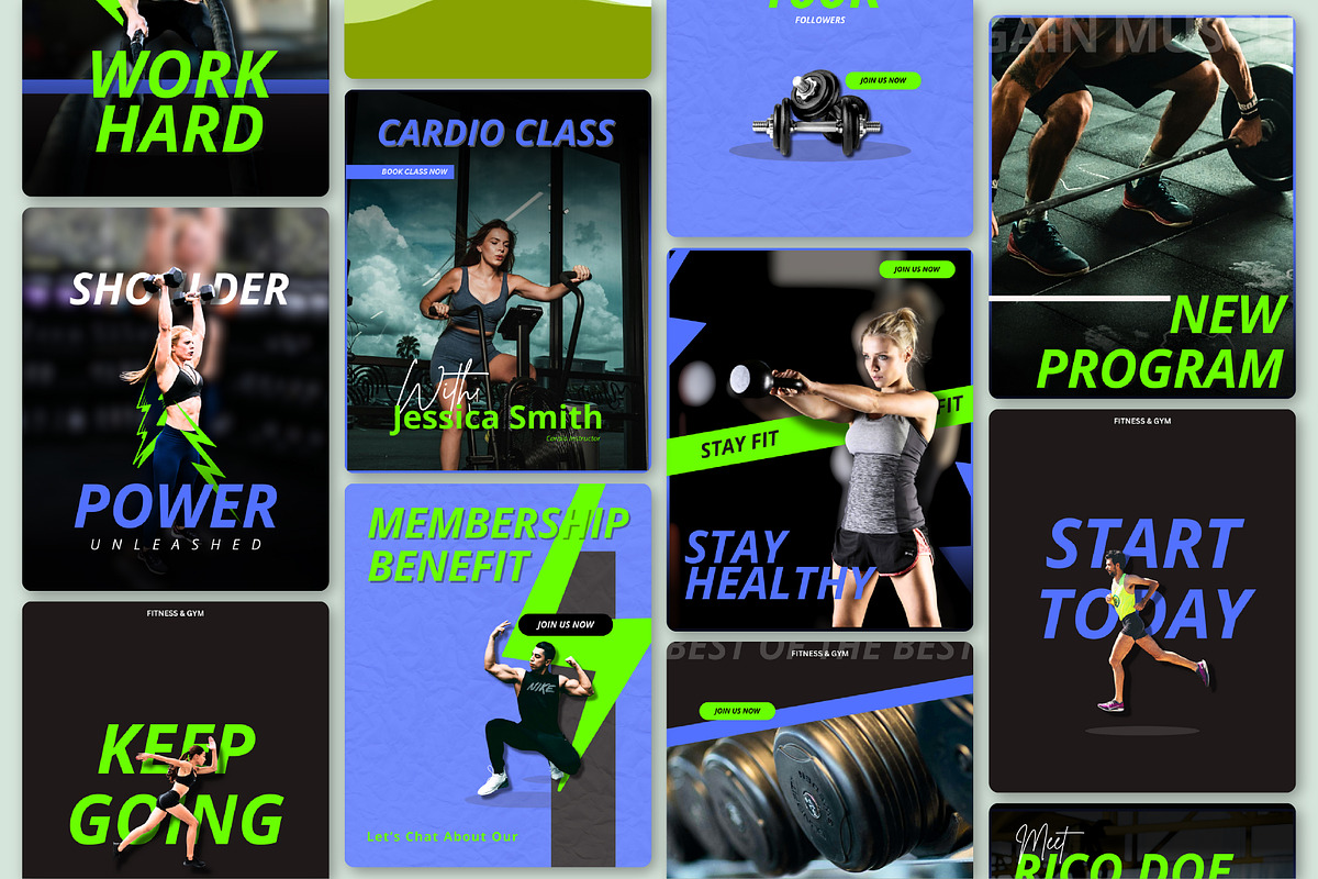 Gym // Health Social Media Kit, a Social Media Template by SecondBrain Store (Photo 3 of 9)