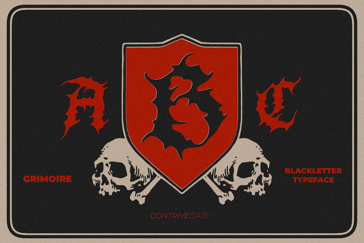 GRIMOIRE BLACKLETTER TYPEFACE, a Blackletter Font by CONTRIVEDAZE (Photo 5 of 6)