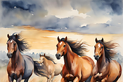 Watercolor Wild Horses, an Animal Illustration by Karliefie (Thumbnail 2 of 5)
