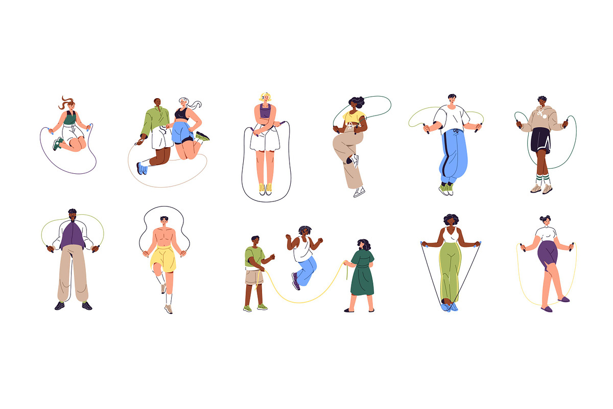 People skipping rope set, pattern, a Sport Illustration by PaperTrident (Photo 1 of 8)