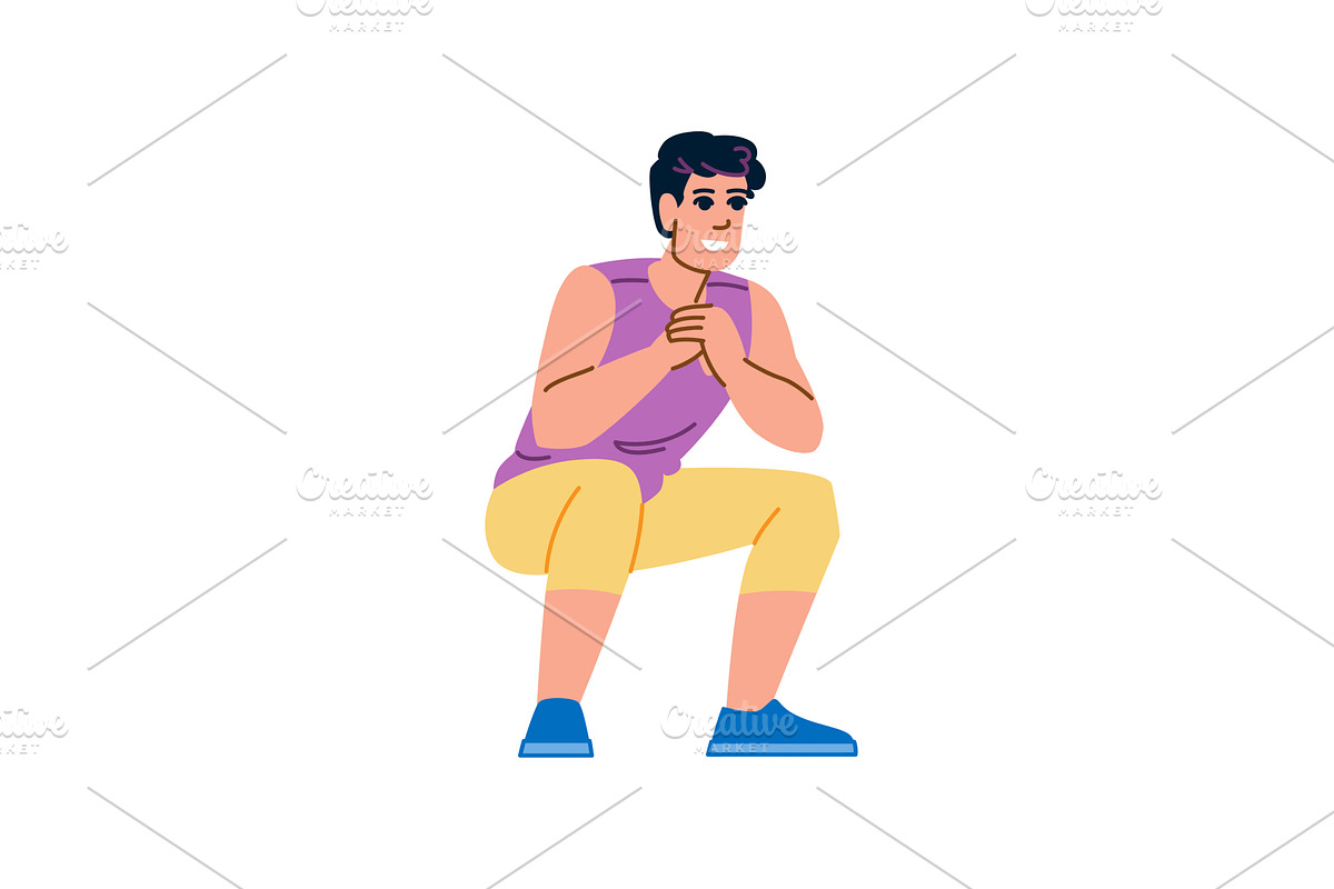 Young man doing squats exercise and, a Sport Illustration by pikepicture