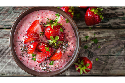 healthy strawberry overnight oats ai, a Background Photo by pikepicture