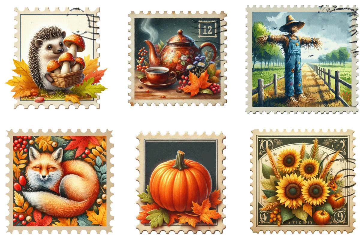 Watercolor Autumn Postage Stamp Clip, an Illustration by Designking (Photo 2 of 5)