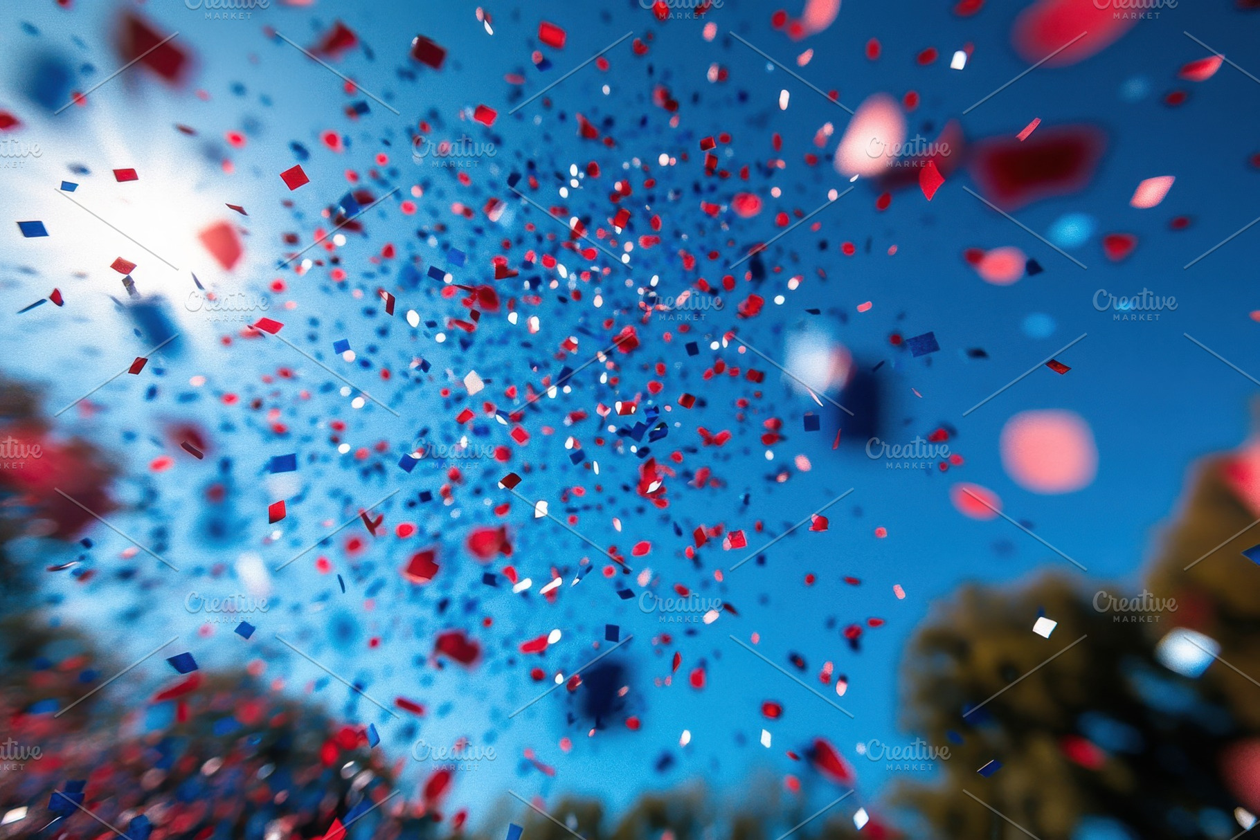Colorful confetti bursts in the sky, a Photo by Tanuart