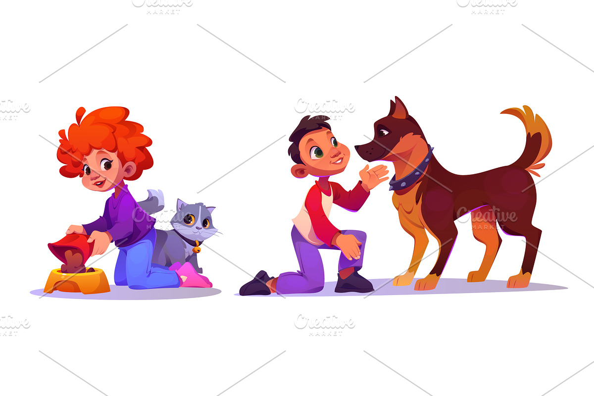 Children take care of their pets., a Person Illustration by art PVP - market