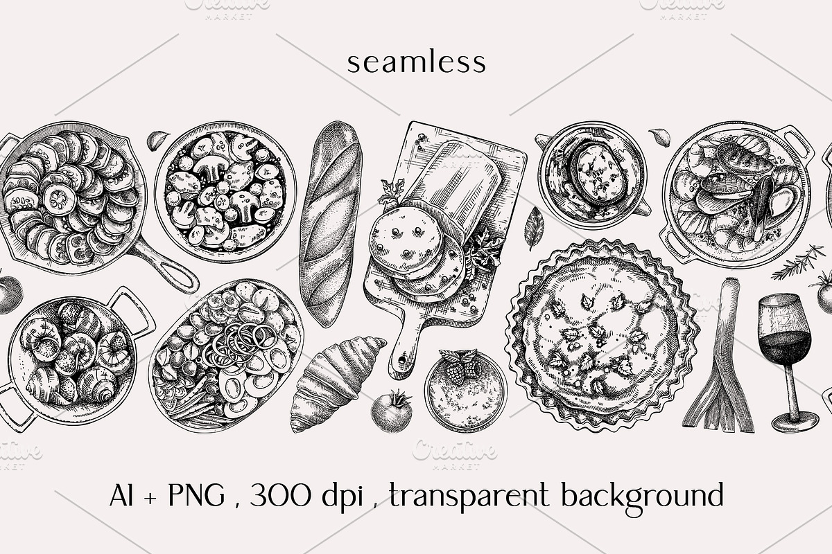 French Cuisine. Vector Food & Drinks, a Food Illustration by Yevheniia (Photo 10 of 11)