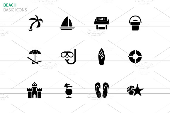 Beach Icons On White