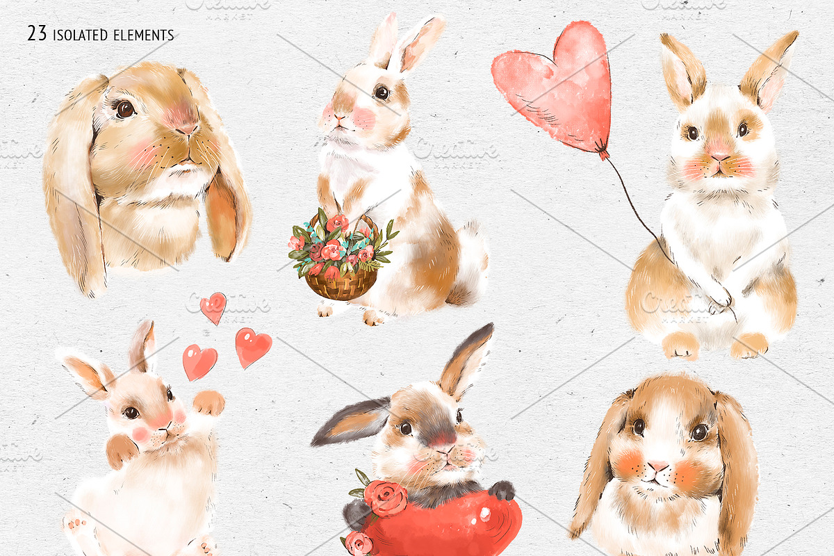 Love bunnies collection, an Animal Illustration by Belusuab (Photo 2 of 13)