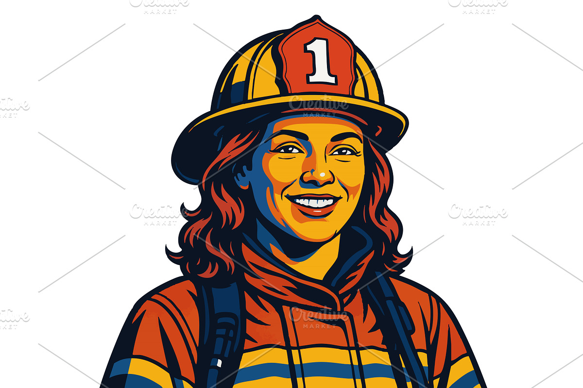 Smiling female firefighter in, a Person Illustration by AlexArt