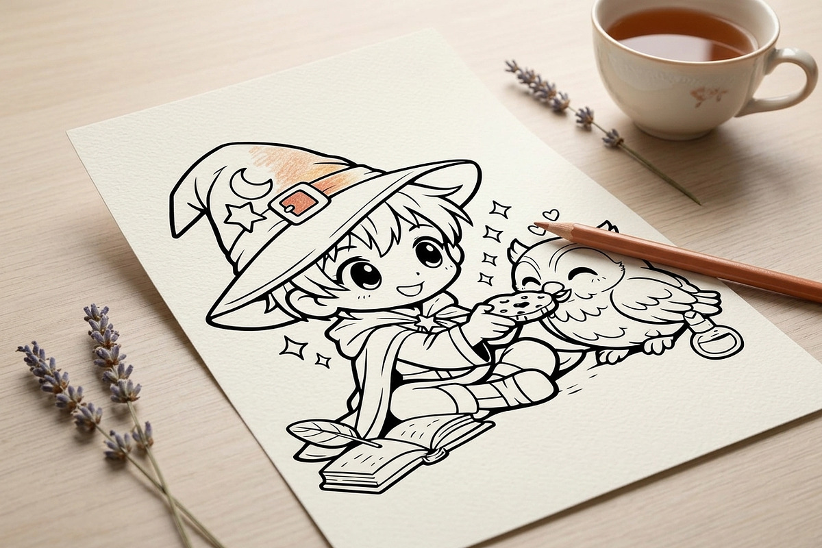 Cute Wizard Coloring Book Page Vol4, a Seasonal Illustration by ikarifq shop (Photo 4 of 5)