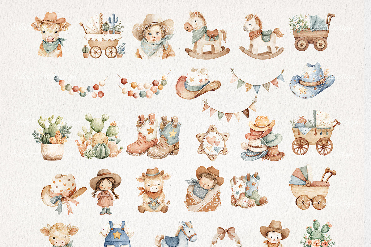 Western Nursery Clipart 64 PNG 5 JPG, a Decorative Illustration by EleSArtDesign (Photo 2 of 6)