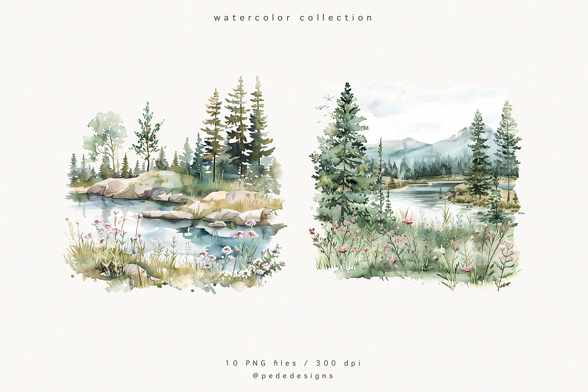 Pine Trees & Lake, a Decorative Illustration by PeDe Designs (Photo 3 of 12)