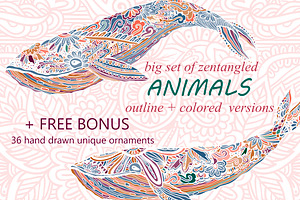 Animals in zentangle doodle style