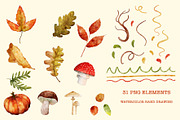Autumn watercolor clipart set, a Seasonal Illustration by KlymchukArtworks (Thumbnail 11 of 13)