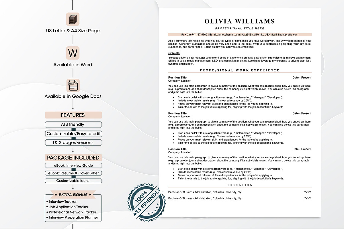 Fresher ATS Resume Template in word, a Resume Template by Design_Xlab (Photo 1 of 10)
