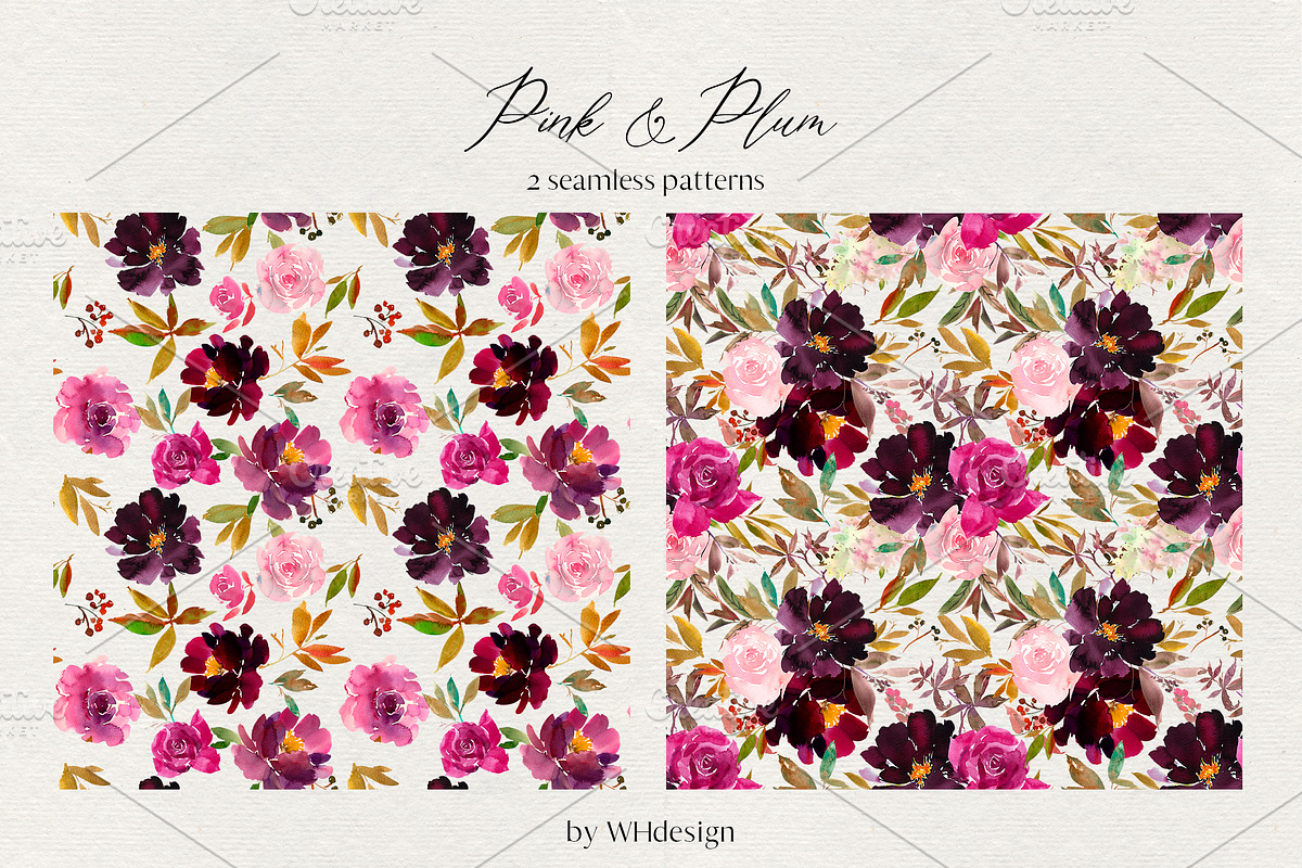 Pink Plum Watercolor Floral Clipart, an Illustration by whiteheartdesign (Photo 5 of 9)