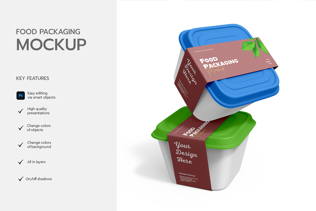 Stack Food Packaging Box Label Mockup