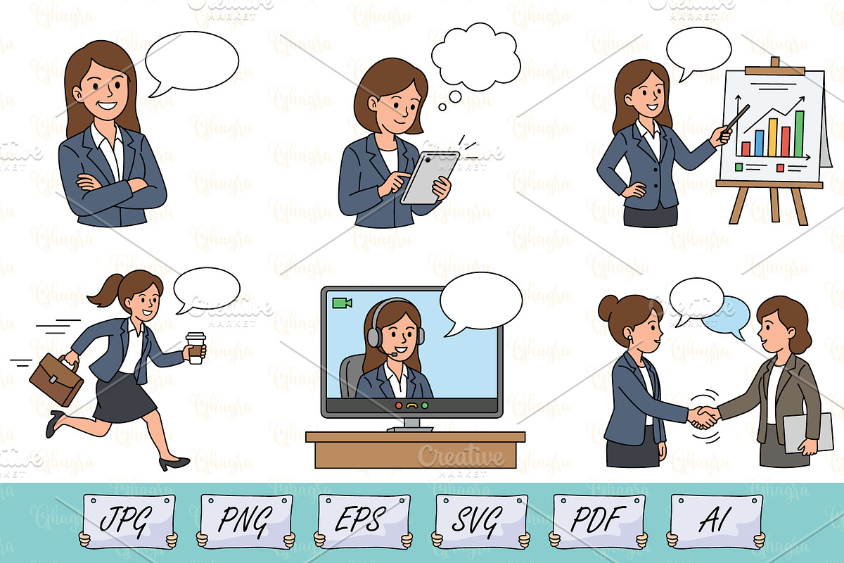 Businesswoman Doodle Character Set, a Person Illustration by Ghagra (Photo 1 of 3)