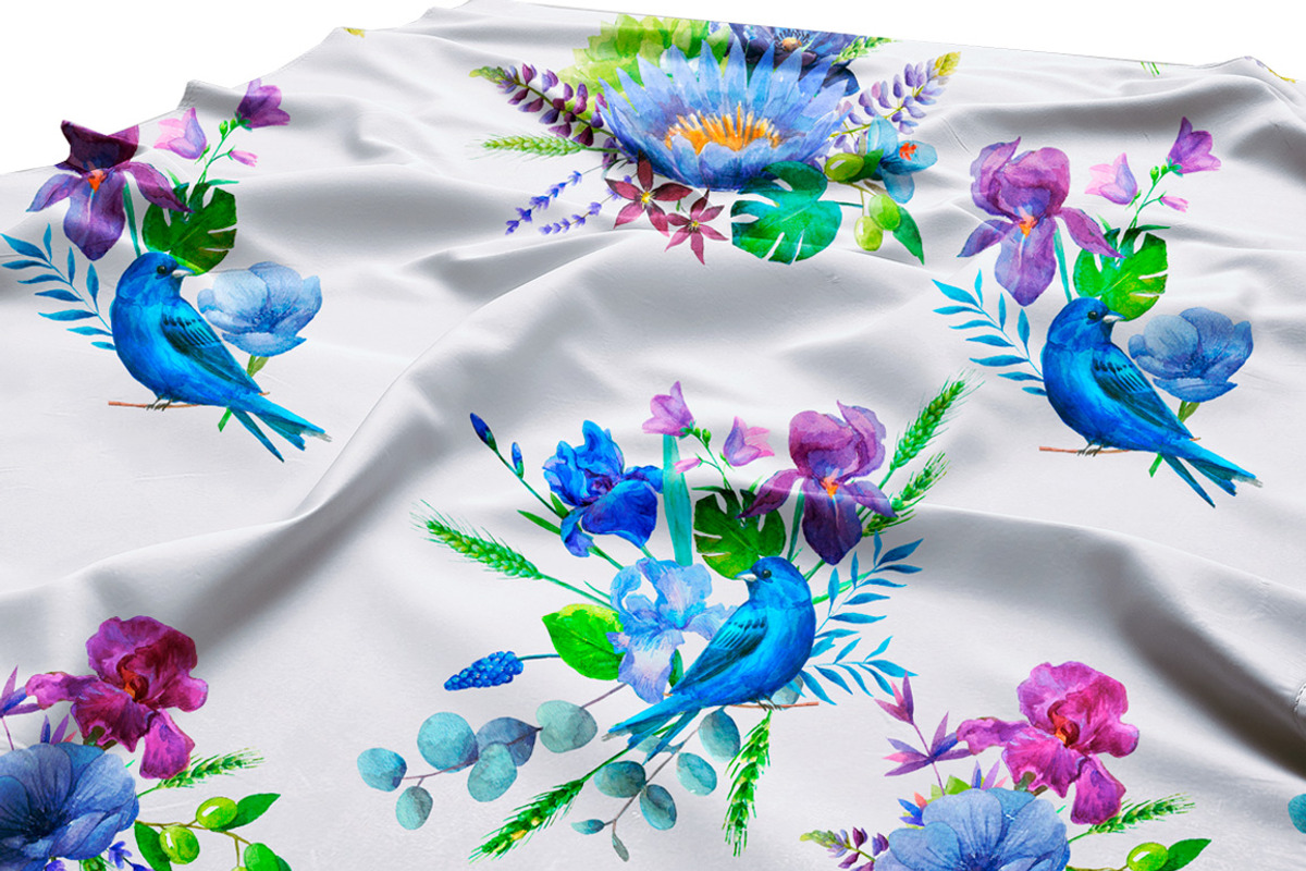 Watercolor blue flowers and birds., an Illustration by yulia.sukhanova (Photo 4 of 4)