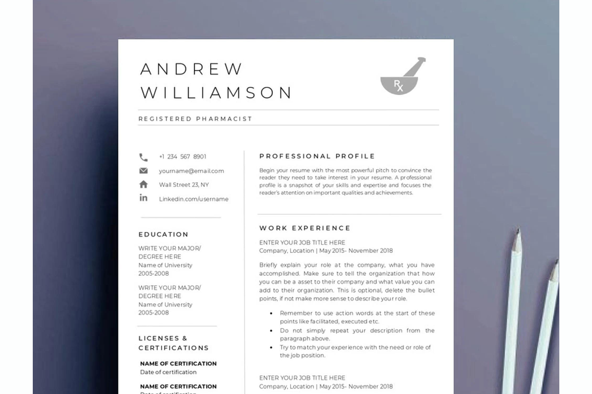 Pharmacist Resume template | Medical, a Resume Template by Climbwithelevator (Photo 1 of 6)