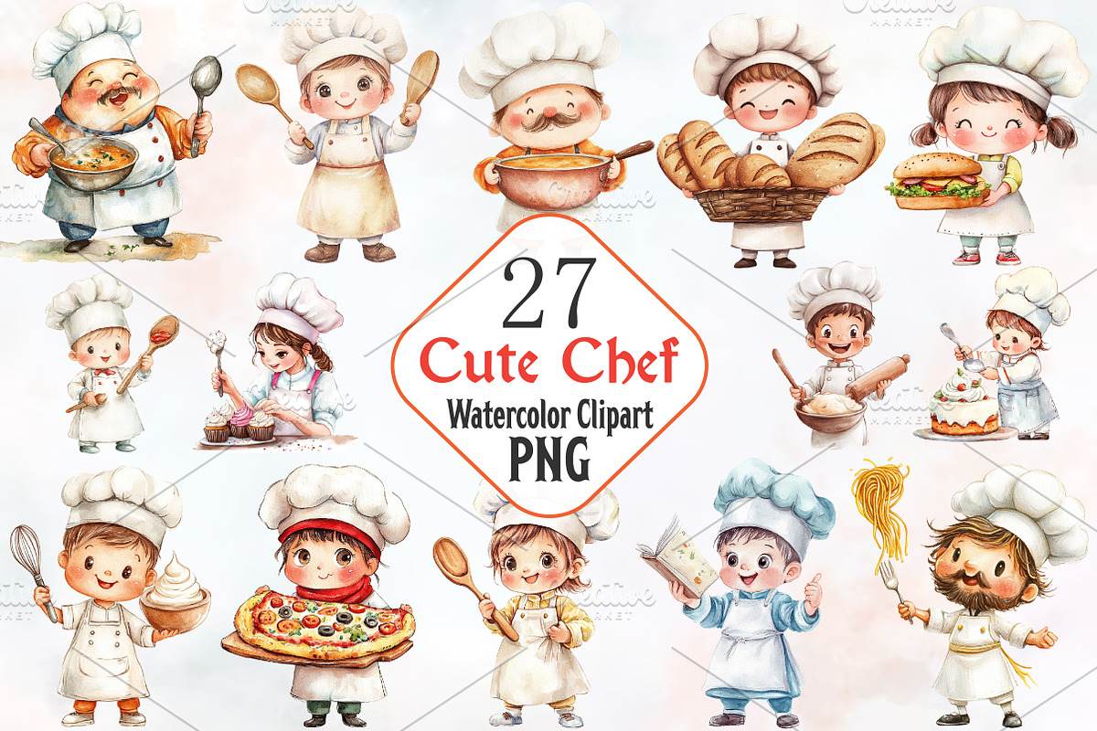 Chef Watercolor Cliparts, an Illustration by RobertsArt (Photo 1 of 7)