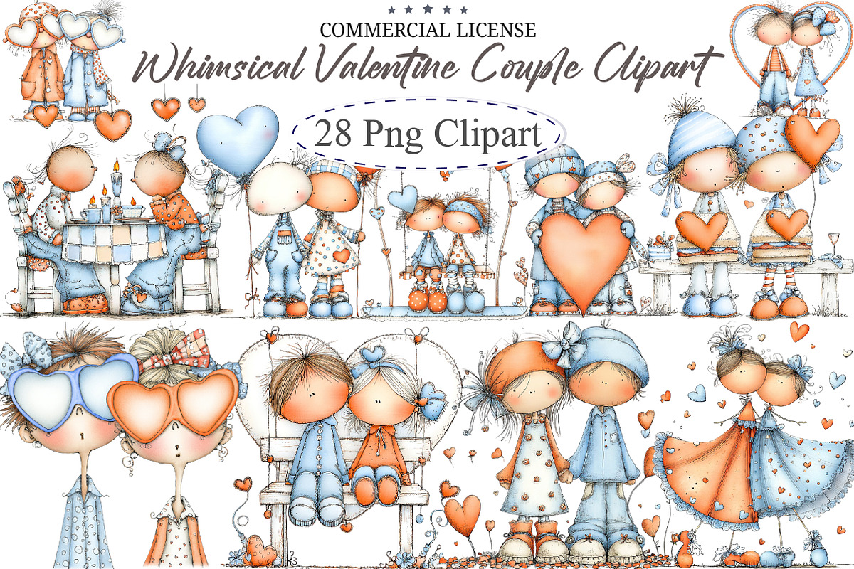 Whimsical Valentine Couple Clipart, an Illustration by designcity5 (Photo 1 of 5)
