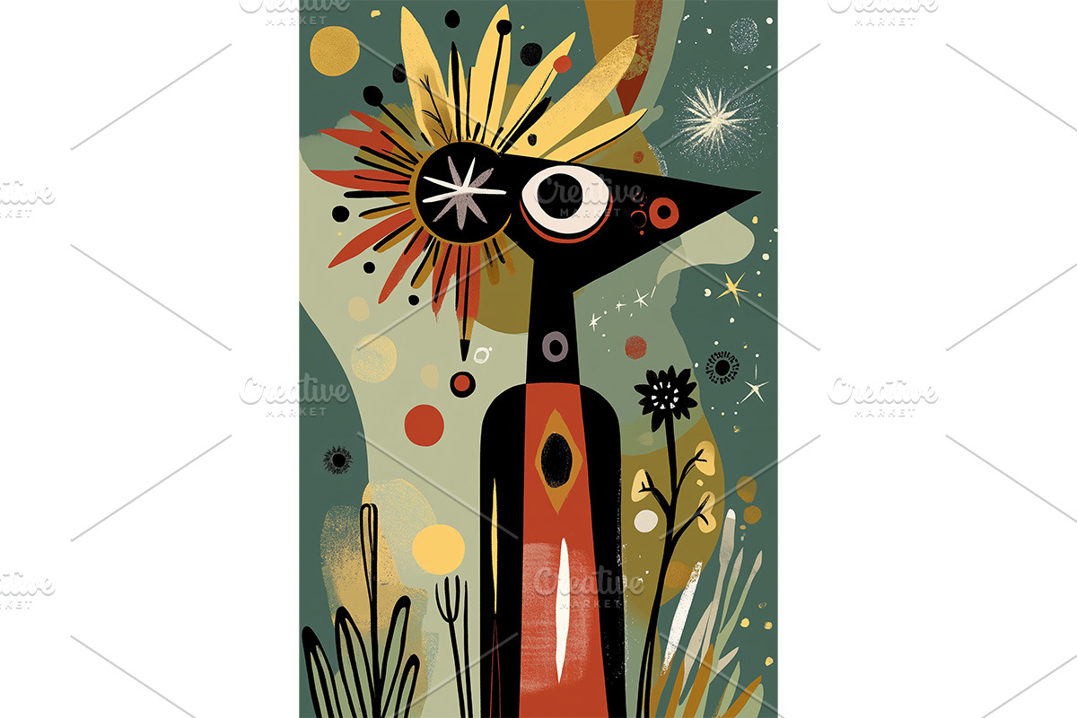 Tribal Cosmic Mid Century Art, an Animal Illustration by Art Paradise Studios