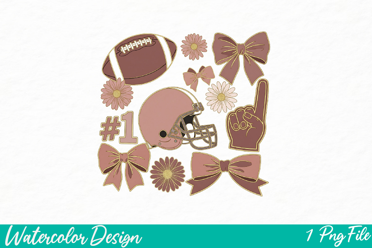 Football Coquette PNG, an Illustration by Watercolor design (Photo 1 of 3)