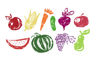 Fruit and vegetable set. hand drawn, a Food Illustration by Nenahliadava Design