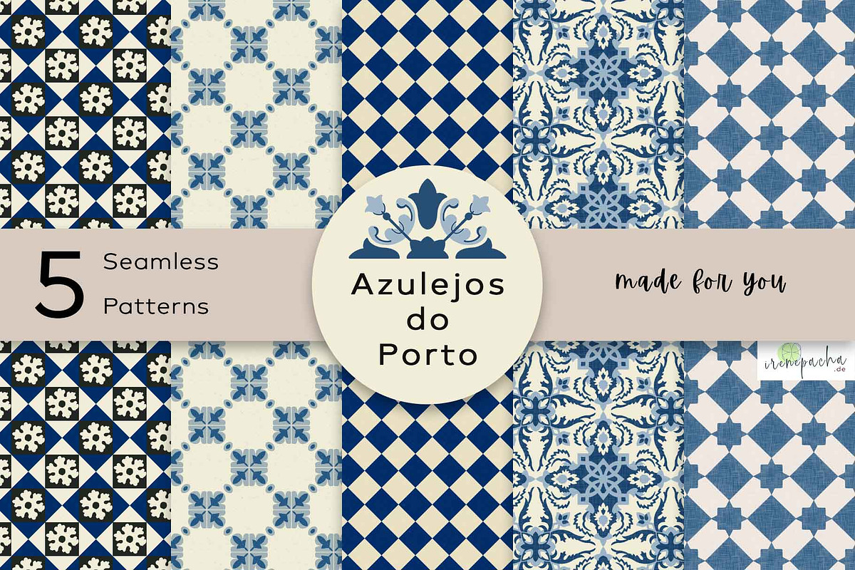 Azulejos do Porto Pattern Bundle, a Pattern Graphic by irenepachadesign (Photo 1 of 4)