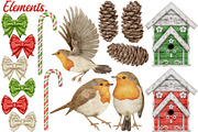 Christmas Robins watercolors, a Seasonal Illustration by Happy Sloth Graphics (Thumbnail 6 of 19)