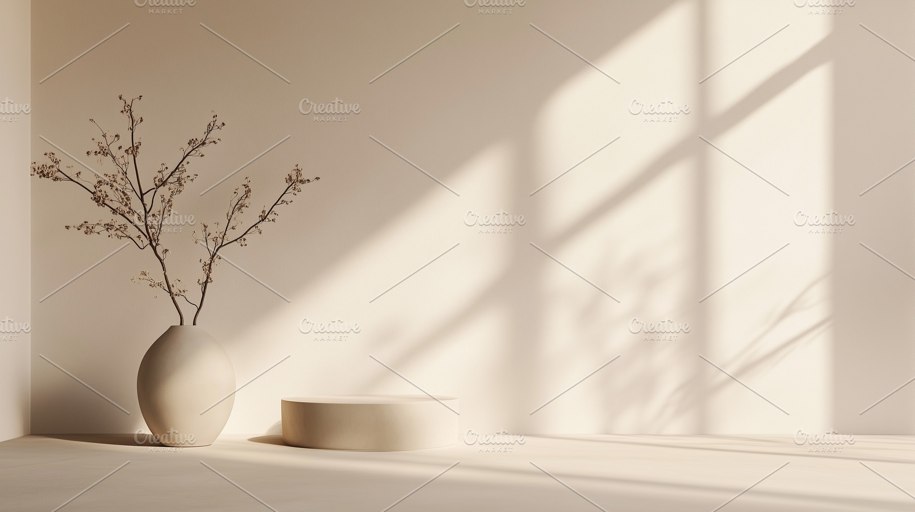 Minimalist beige interior with vase, an Architecture Photo by MistyDay