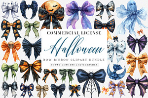 Watercolor Halloween Bow Ribbon PNG, an Illustration by SinaCreation