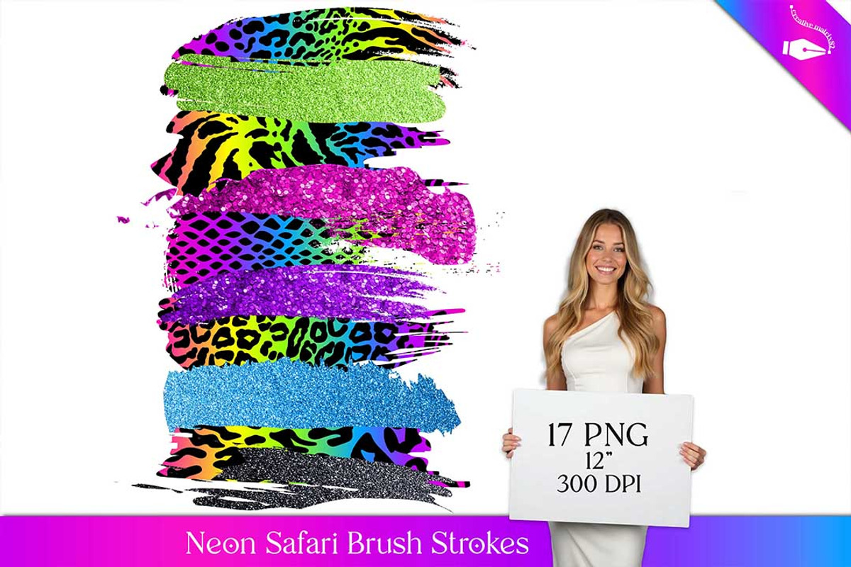 Neon Safari Brush Strokes Clipart, an Animal Illustration by Creative Matrix82 (Photo 1 of 5)