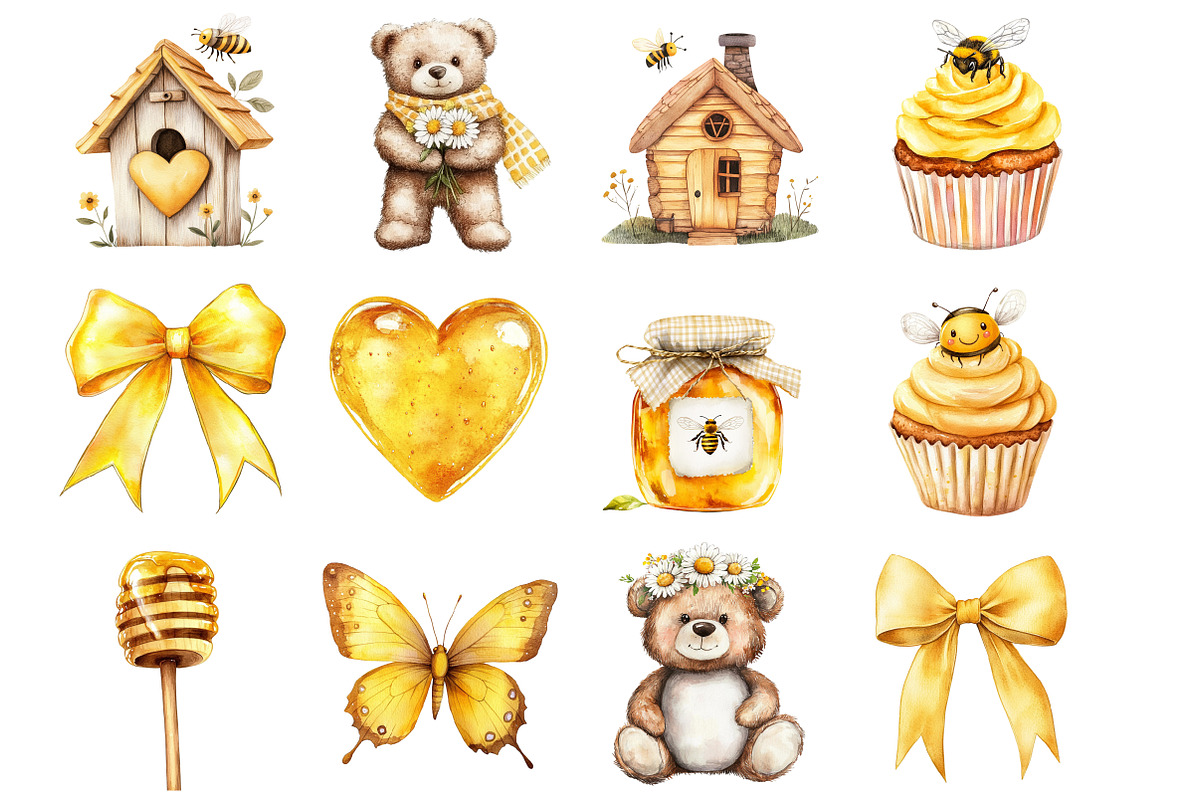 Watercolor Bee and Bear Clipart, a Seasonal Illustration by Design Market (Photo 4 of 4)