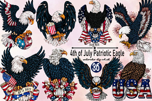 4th of July Eagle Patriotic Clipart, an Illustration by SVGArt