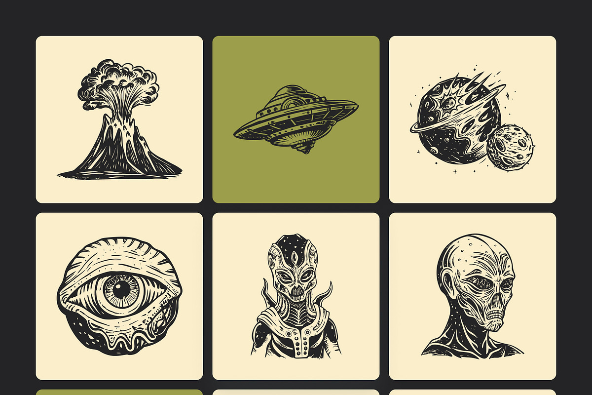 Vintage Alien Illustration Set, a Technology Illustration by Prosymbols (Photo 8 of 10)