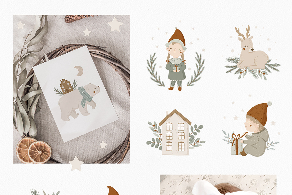 Kids Christmas clipart & pattern, an Animal Illustration by polikarpovaart (Photo 3 of 14)