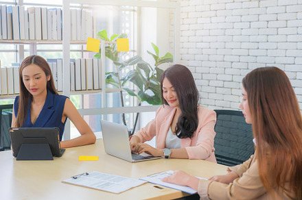 businesswoman and secretary with team business working together, a Business Photo by Casanowe-studio