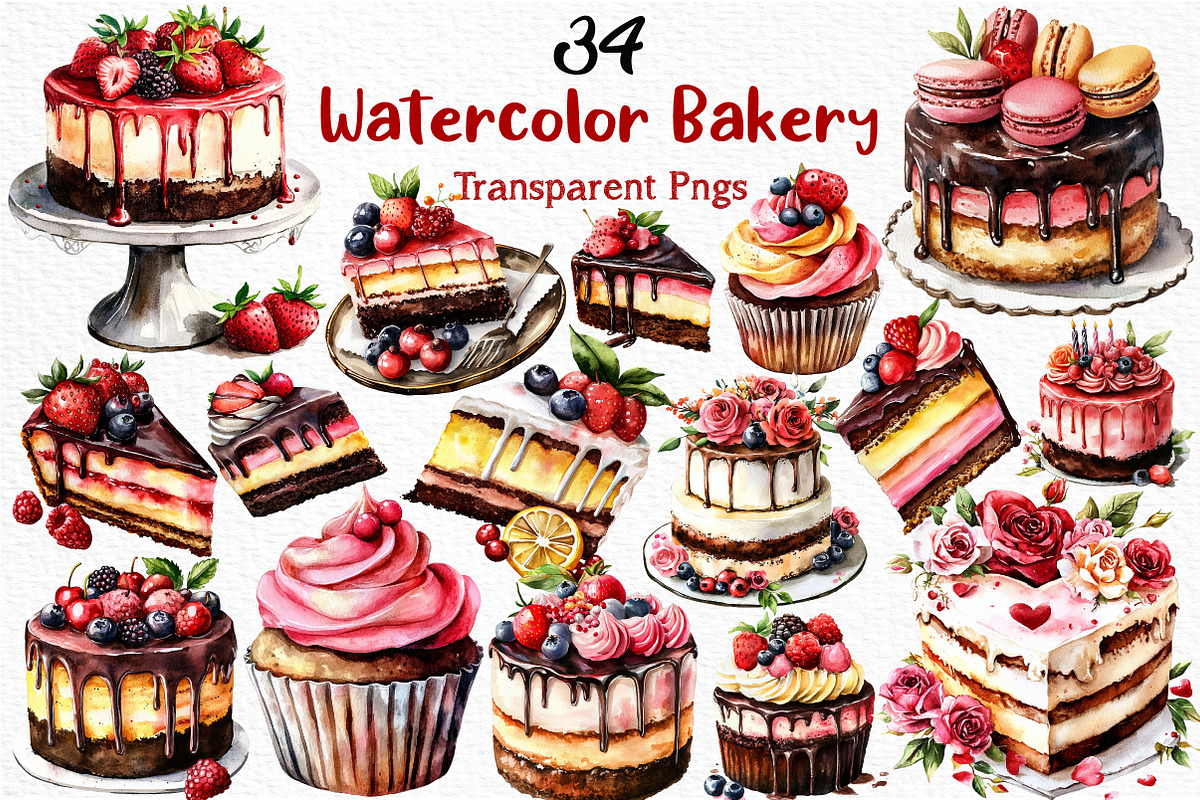 Watercolor Bakery Clipart, an Illustration by Craft Nest (Photo 1 of 8)