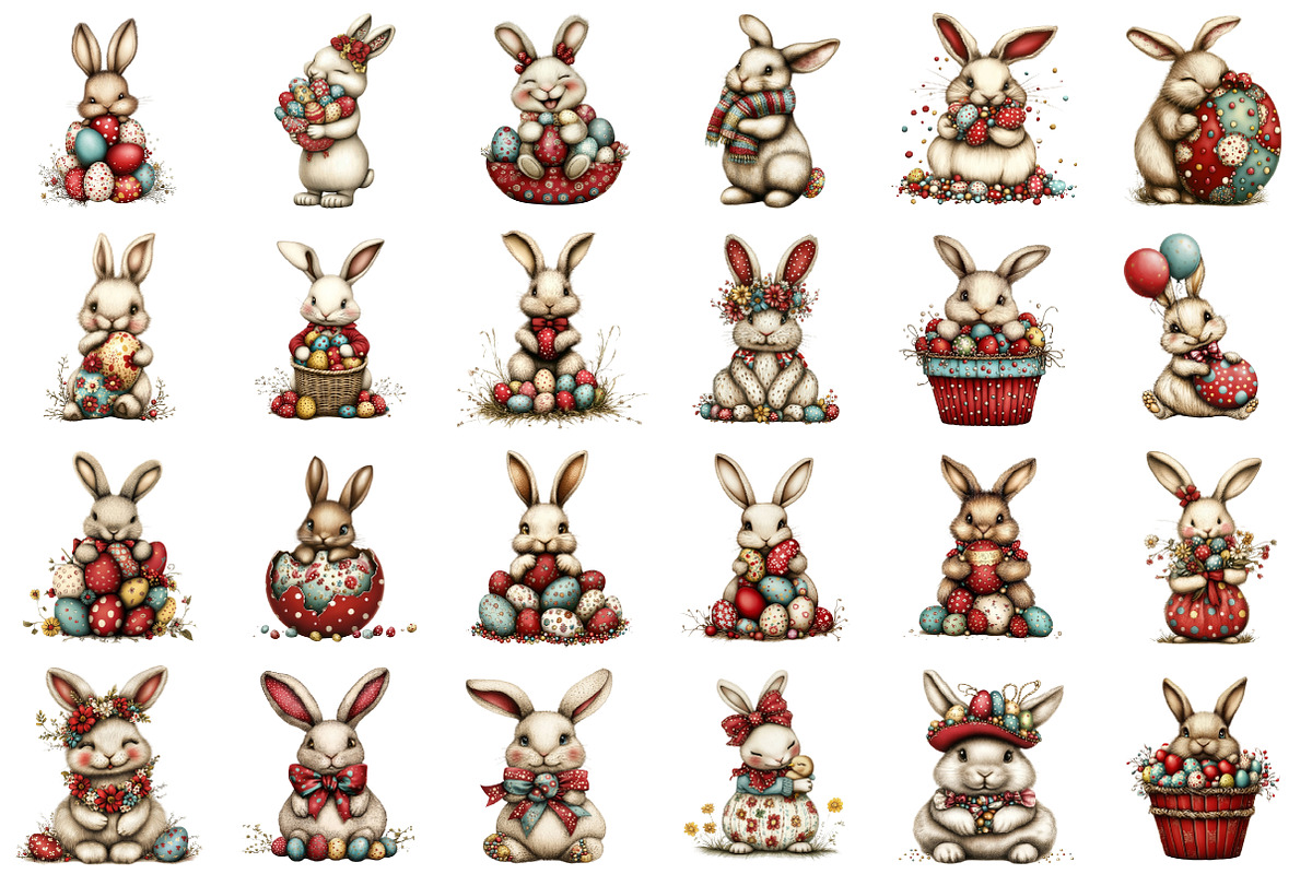 Whimsical Bunny Easter Clipart, an Animal Illustration by designcity5 (Photo 2 of 5)