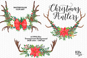 Watercolor Christmas Antler Clipart, a Decorative Illustration by Elly Studio (Thumbnail 4 of 7)