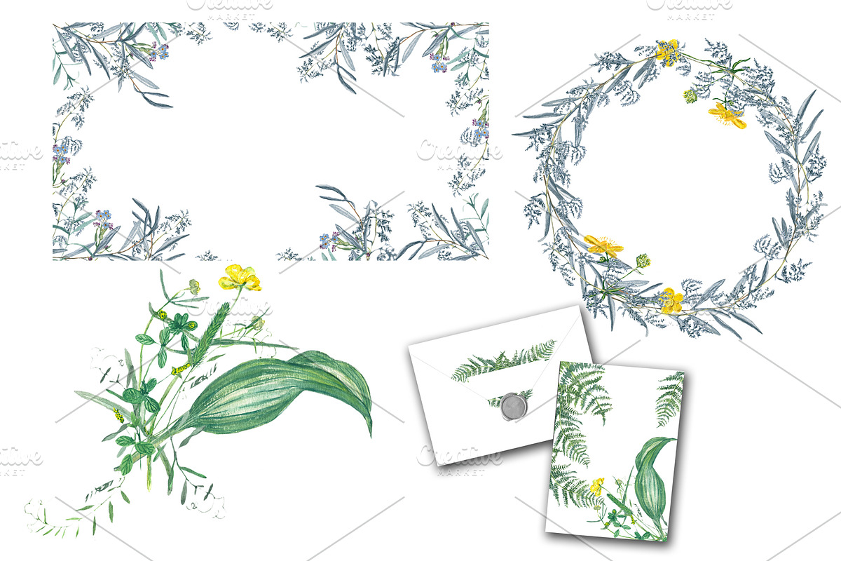 Watercolor grass and wildflowers, an Object Graphic by JuliaFast (Photo 3 of 6)