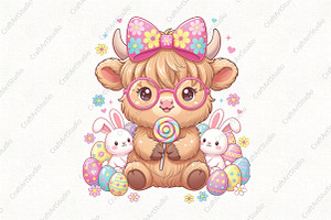 Easter Day Highland Cow PNG, Easter, an Illustration by CraftArtStudio
