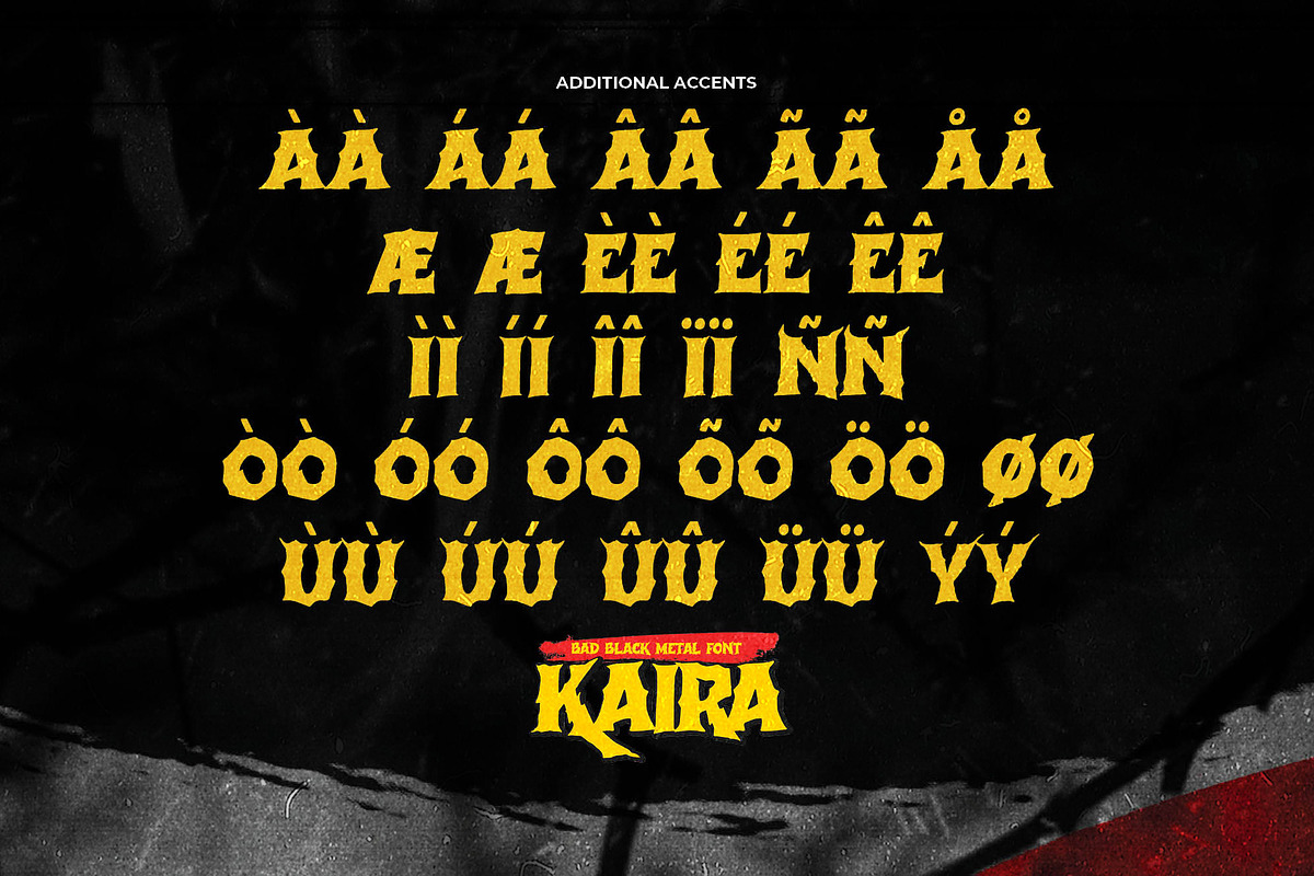 KAIRA - Bad Black Metal Font, a Font by Gassstype (Photo 7 of 8)