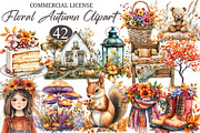Watercolor Floral Autumn Clipart, an Illustration by designcity5 (Thumbnail 1 of 5)