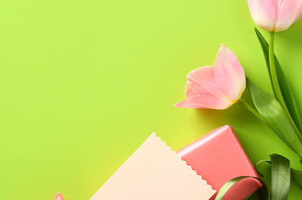 Happy Mother Day concept. Vertical banner design with tulips and blank greeting, a Holiday Photo by photoguns